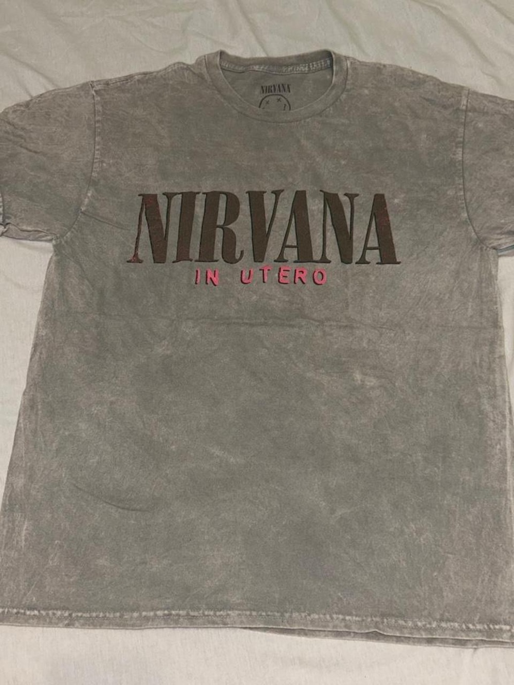 NIRVANA Grey "In Utero" Graphic Tee with Pink Accents